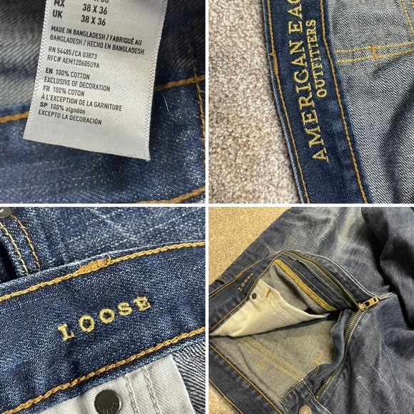 American Eagle mens baggy loose fit jeans sz 38x33 blue jeans stretch denim - Picture 8 of 12